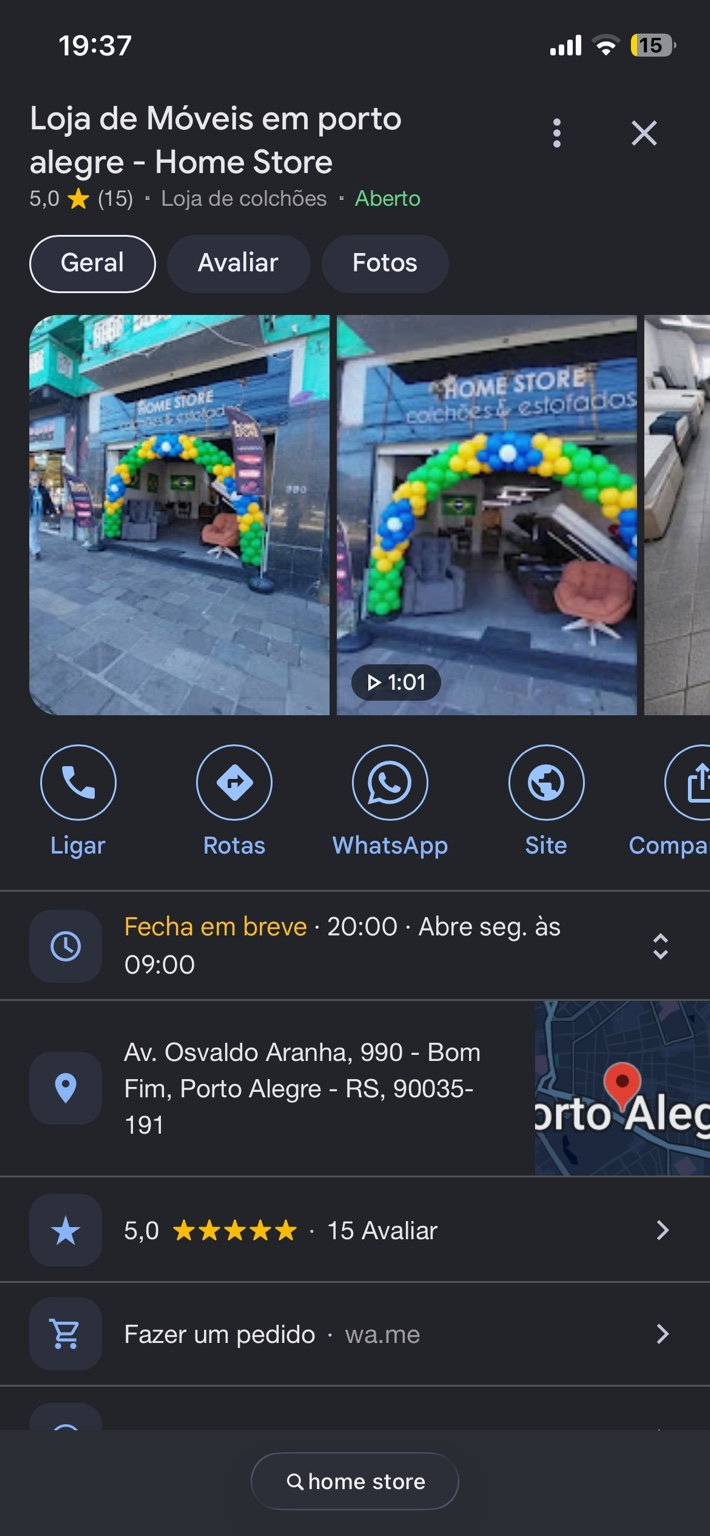 Captura do perfil da Home Store no Google, com fotos da loja e avaliações